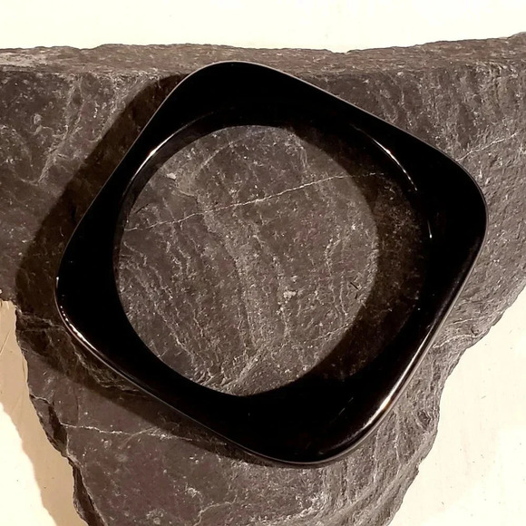 Black Rounded Square New Vintage Y2K 90s Retro Structural Bangle Bracelet - Picture 1 of 7